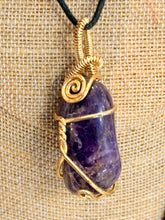 Load image into Gallery viewer, amethyst pendant necklace wrapped with gold wire - alwaysspecialgifts.com