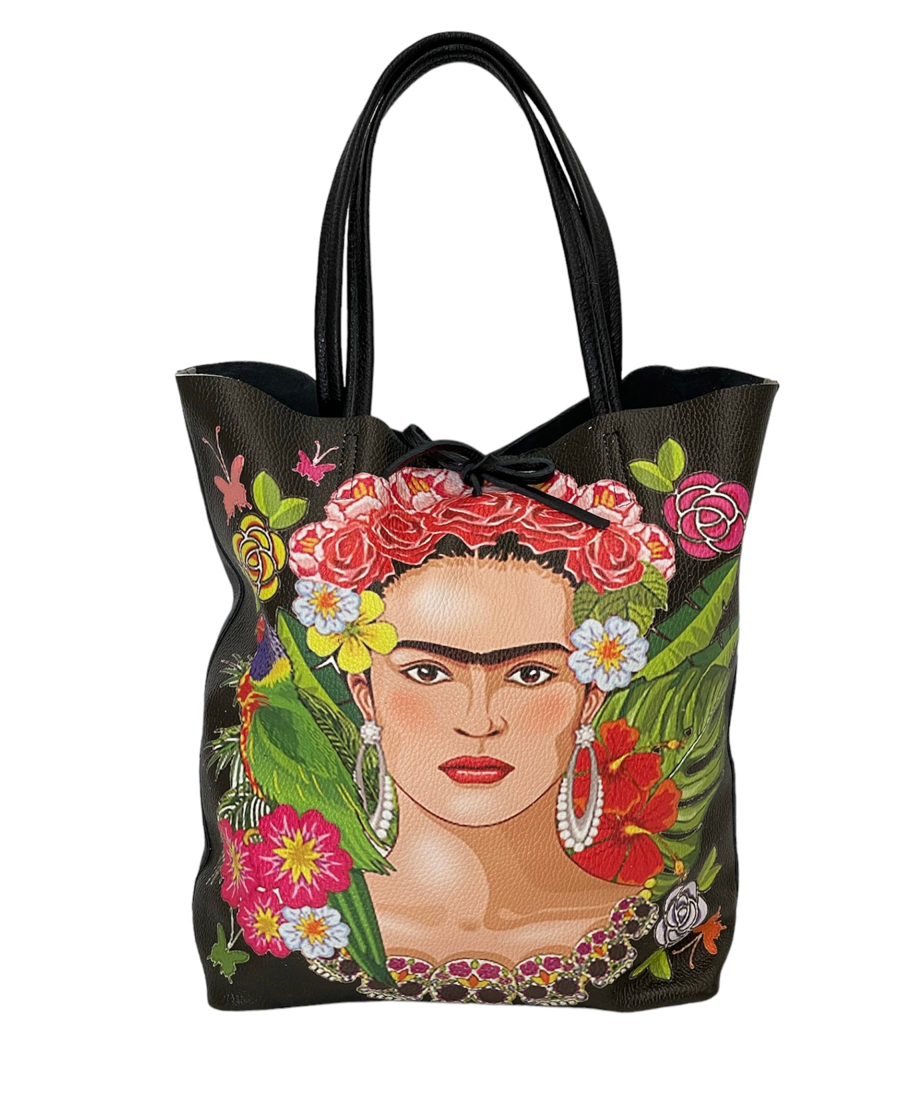 FL912 AUTHENTIC FRIDA KAHLO 2024 FLORAL BOUNTY SATCHEL~BEIGE/BLACK